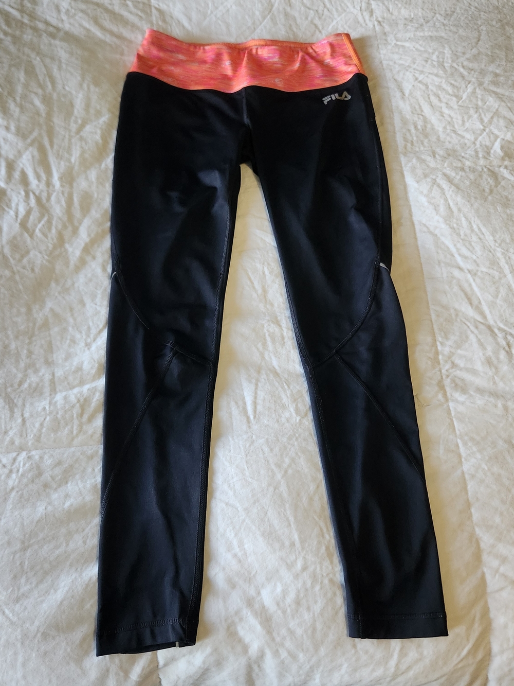 FILA Black Leggings with Pink Waistband for Women